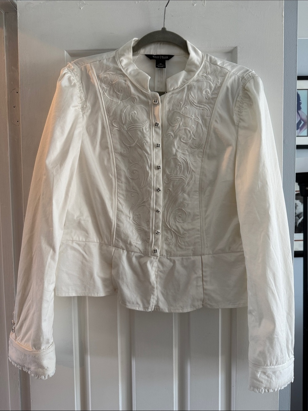 White House Black Market White Embroidered Button-Front Peplum Jacket